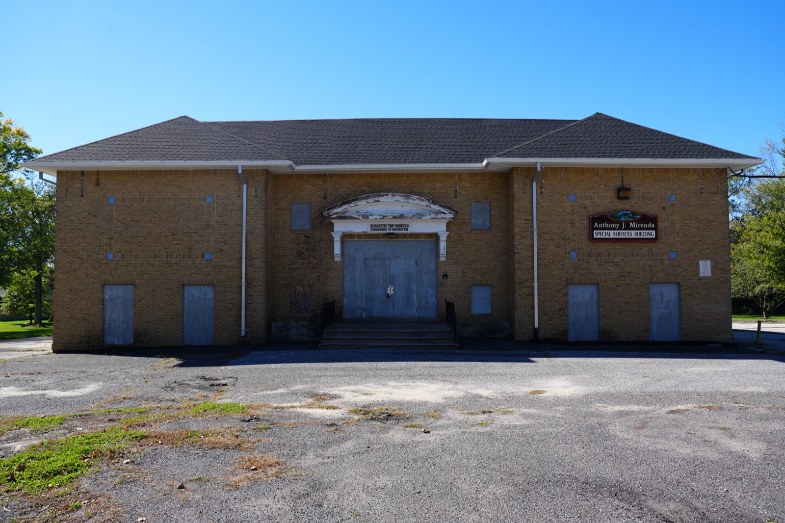 The front of QARI's new building in Pennsauken, a two-storey brick school building